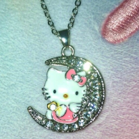 HELLO KITTY RHINESTONE CRESCENT MOON ROMANTIC NECKLACE - Picture 1 of 4